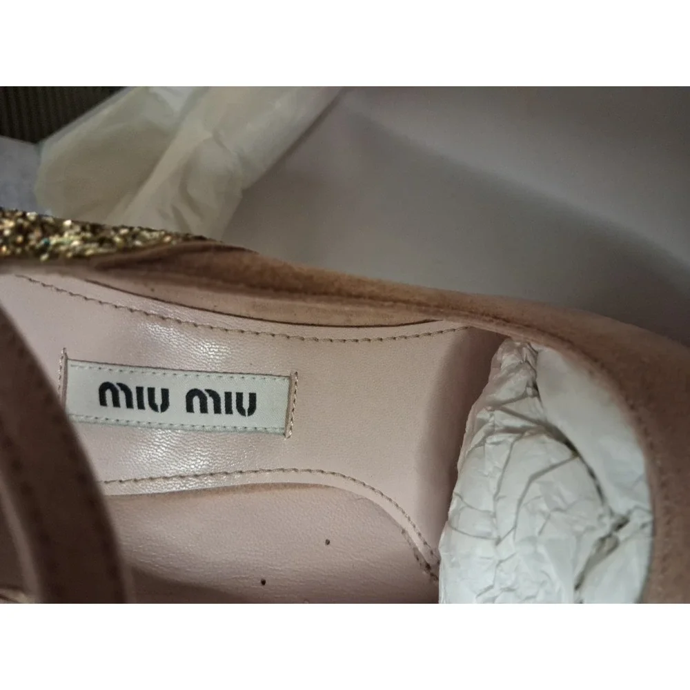 Suede Platform Pumps, Miu Miu,Glitter Heel Accent Womens SZ  7.5 NEW